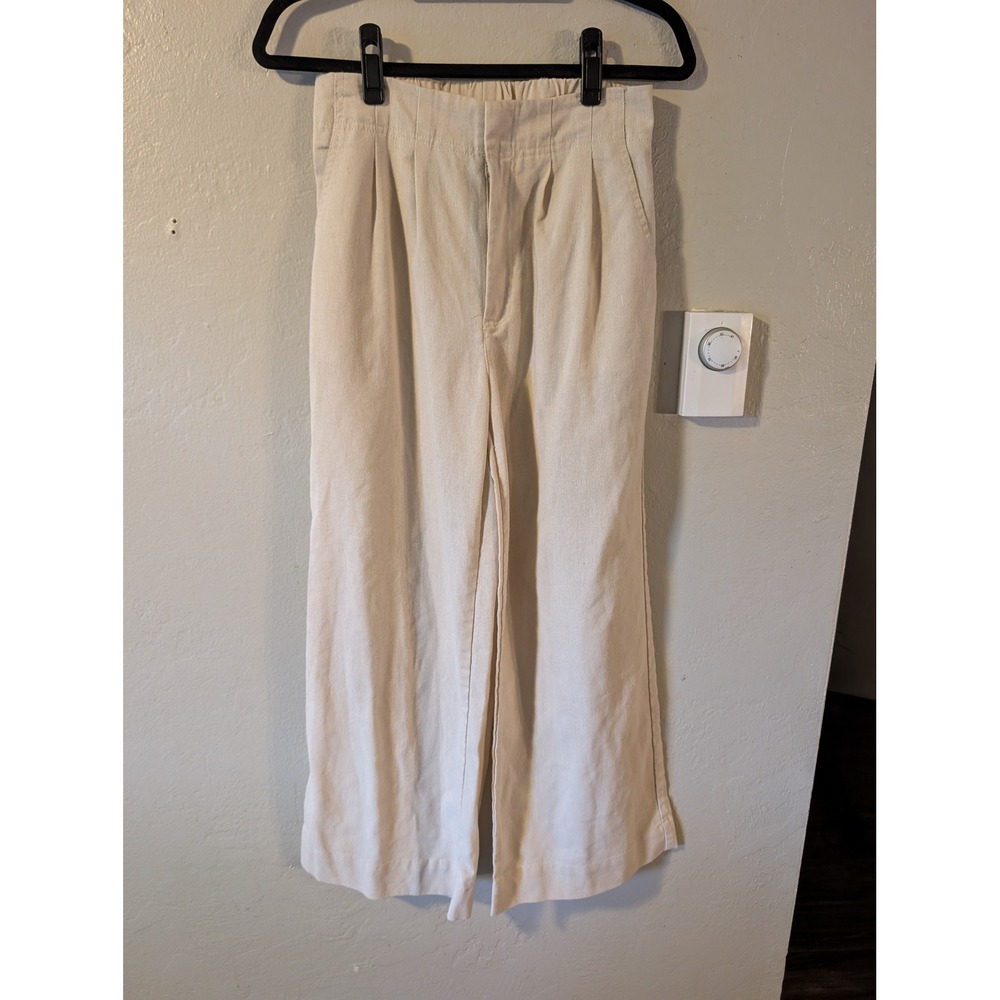 Hunter and Brown Coastal Beige Linen Wide‎ LegTrouser Pants Womens size Small